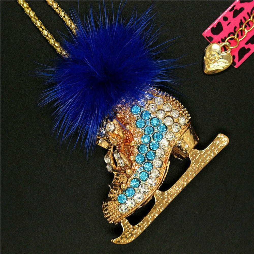 Betsey Johnson Blue Fluff/Skate Necklace - Picture 4 of 8